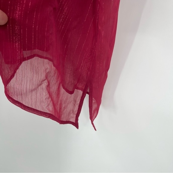 MAGGIE BARNES FOR CATHERINES Maroon LINED Button Up TOP SIZE 2X Metallic - Picture 11 of 12